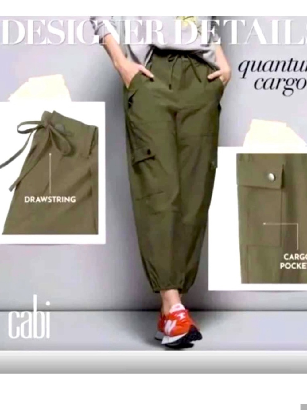 Cabi | #4511 Quantum Cargo Pants olive forest green utility jogger Sz L